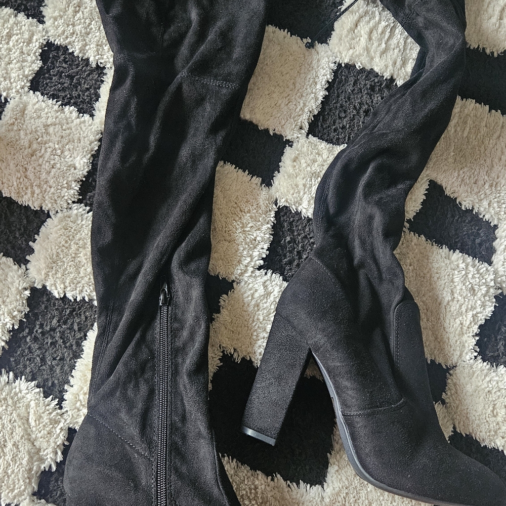 Black Over-The-Knee Block Heel Boots - Women